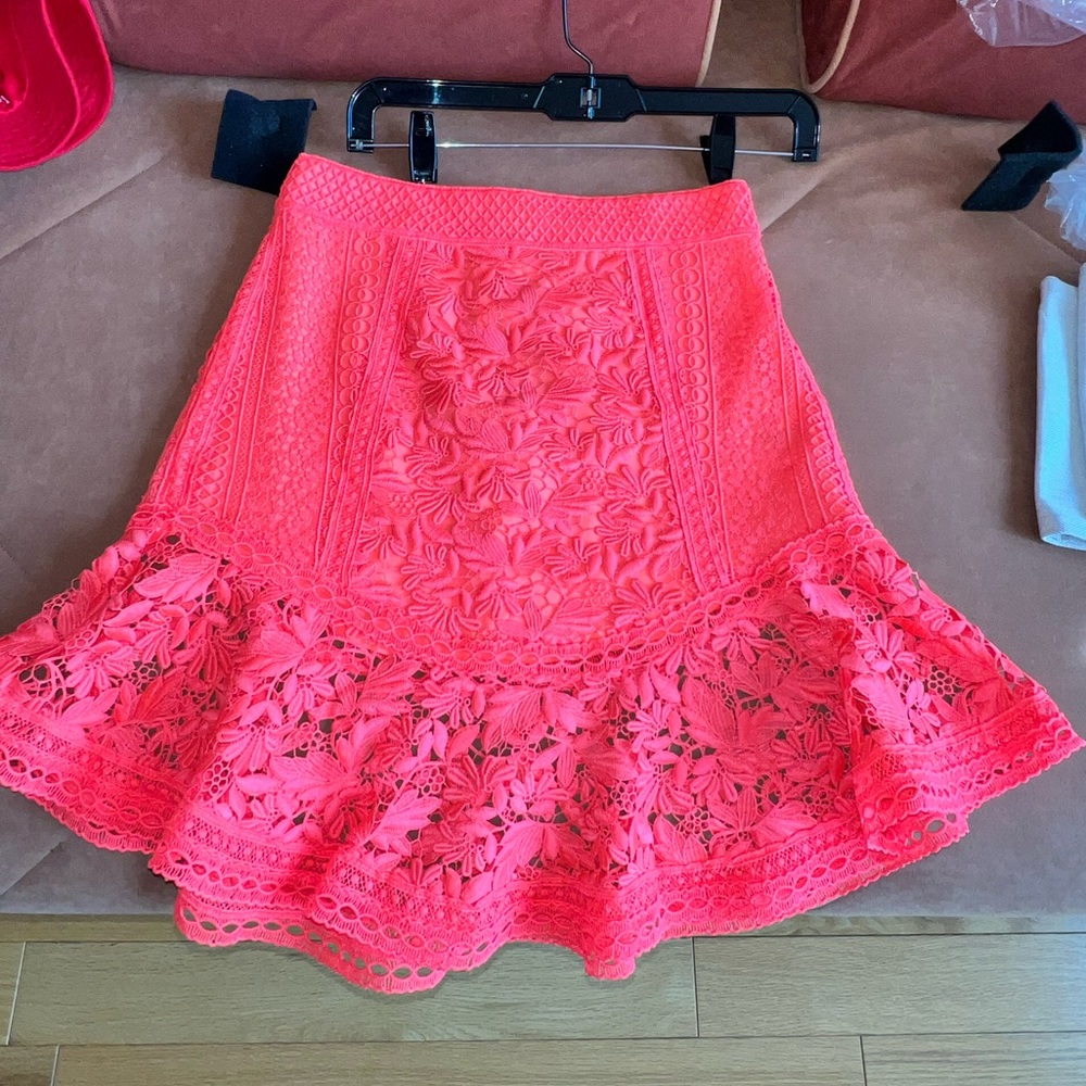ALICE AND OLIVIA
Eriko Curved Hem Fit & Flare Skirt In Neon Coral